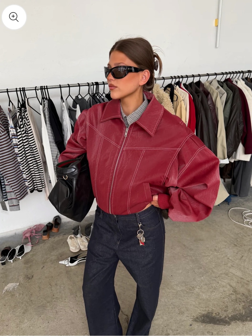 Oversized Contrast Stitch Jacket Red
